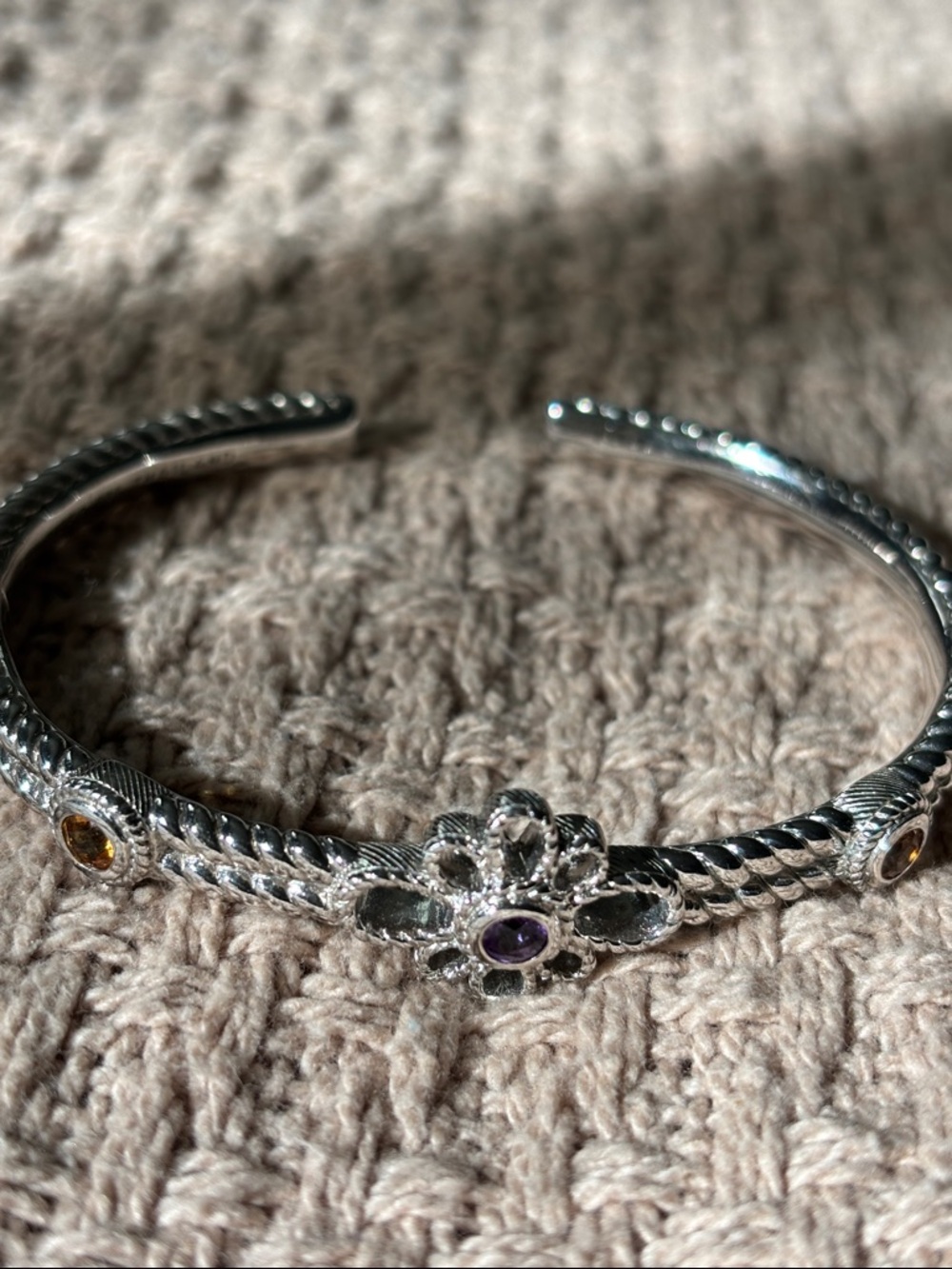 Judith Ripka Sterling Silver Cuff Bracelet with Amethyst and Citrine Stones
